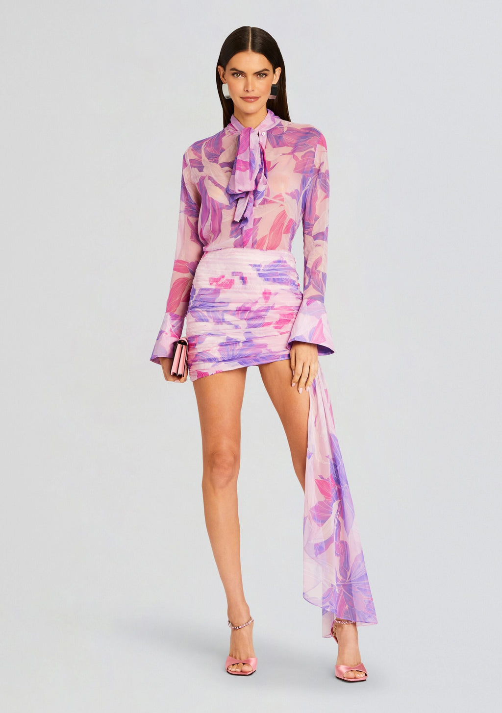 Kindra Silk Chiffon Blouse by retrofête in Lavender Botanical, product image 5