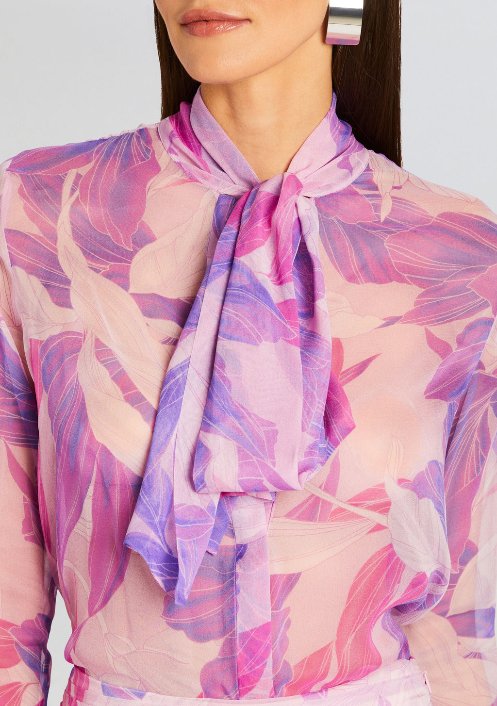 Kindra Silk Chiffon Blouse by retrofête in Lavender Botanical, product image 2