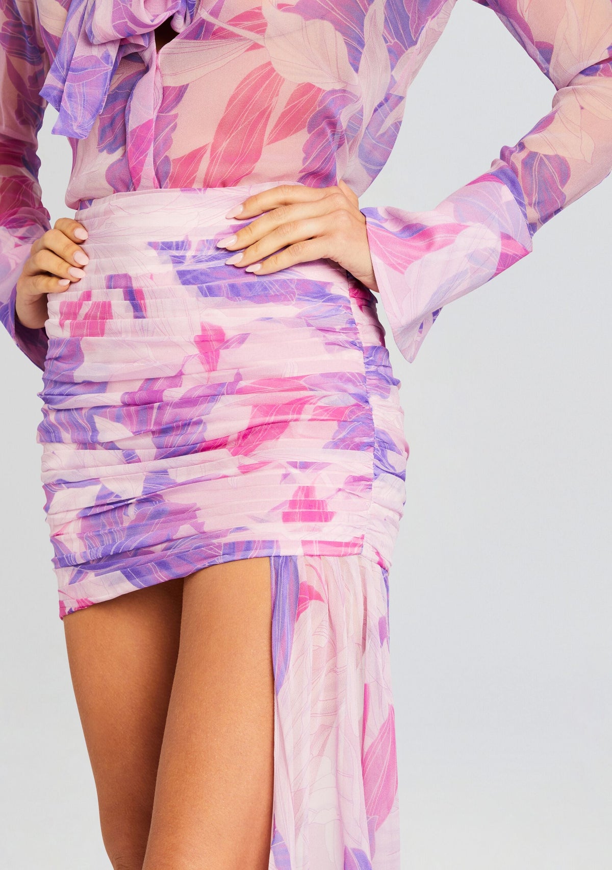 Sonya Silk Chiffon Skirt by retrofête in Lavender Botanical, product image 2