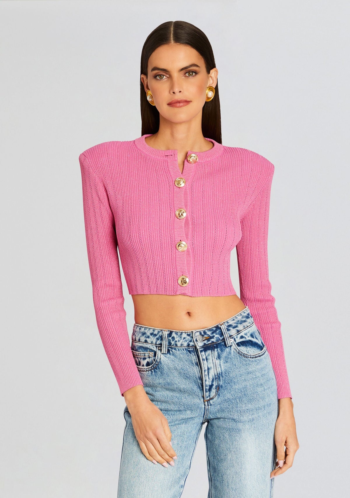 Laurel Metallic Knit Jacket by retrofête in Metallic Candy Pink, product image 1