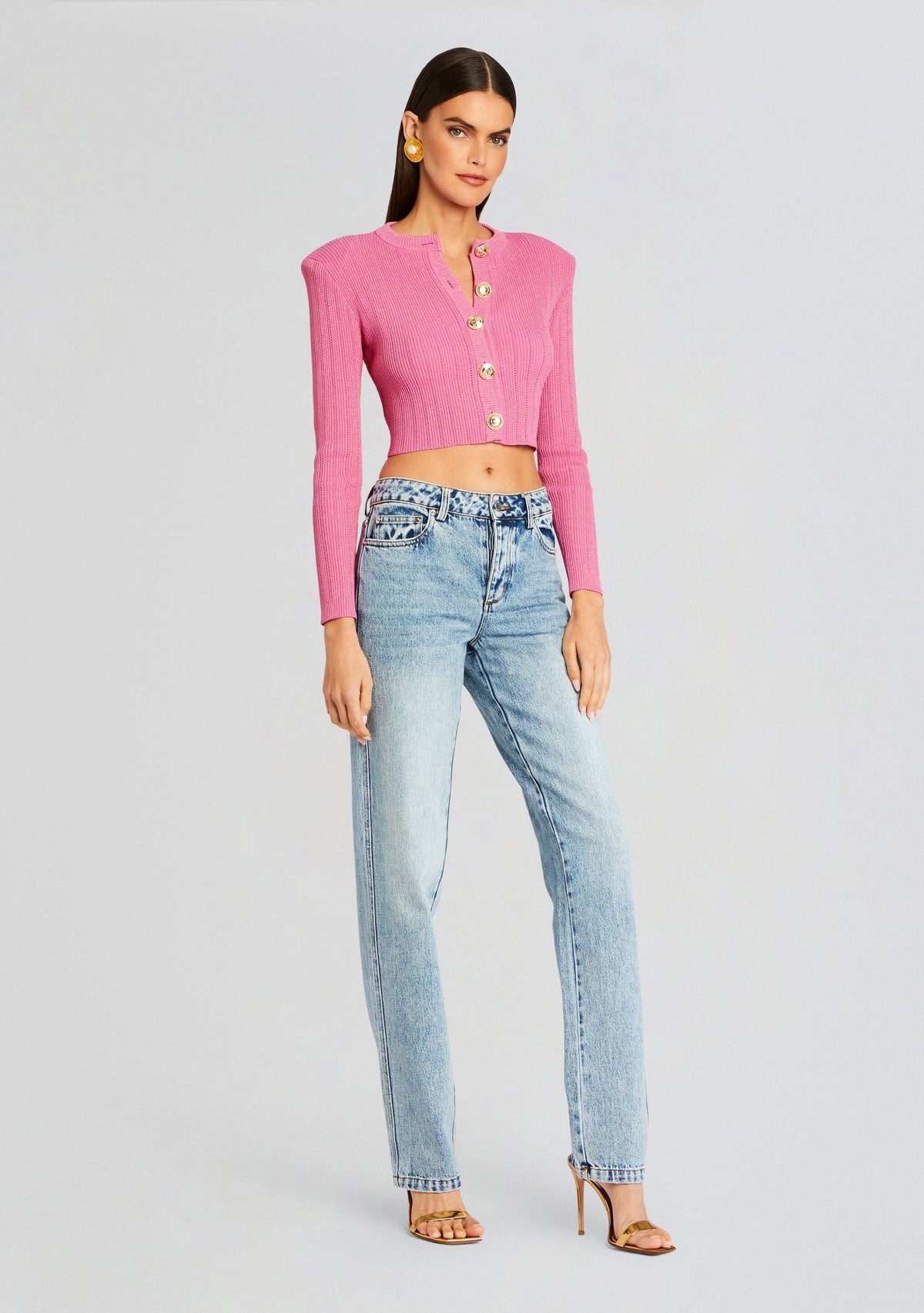Laurel Metallic Knit Jacket by retrofête in Metallic Candy Pink, product image 3