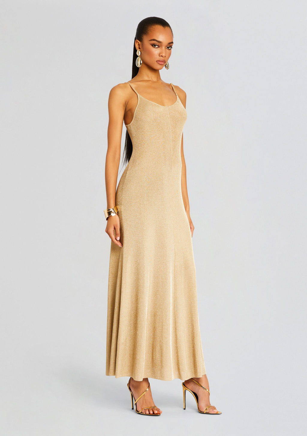 Mabeline Metallic Knit Gown by SEROYA in Gold, product image 3