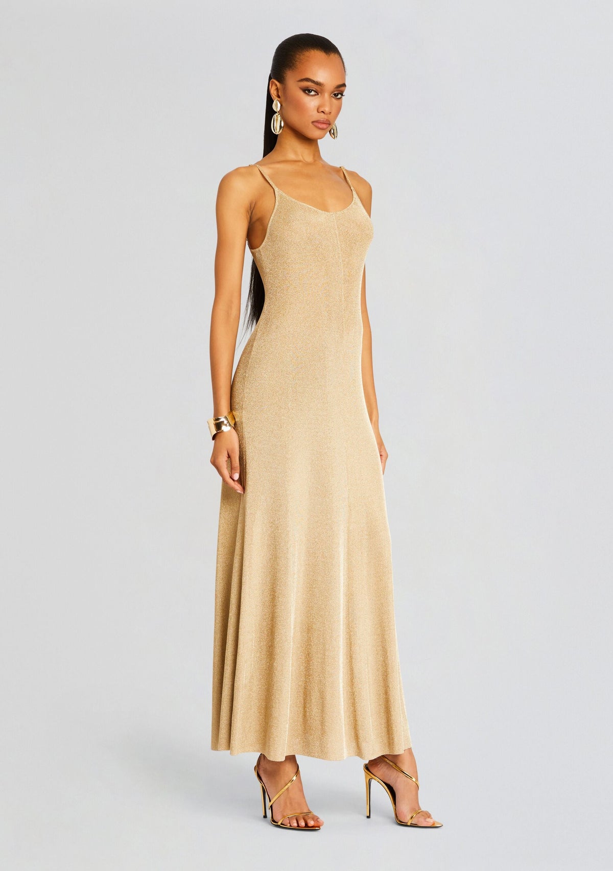 Mabeline Metallic Knit Gown by SEROYA in Gold, product image 3