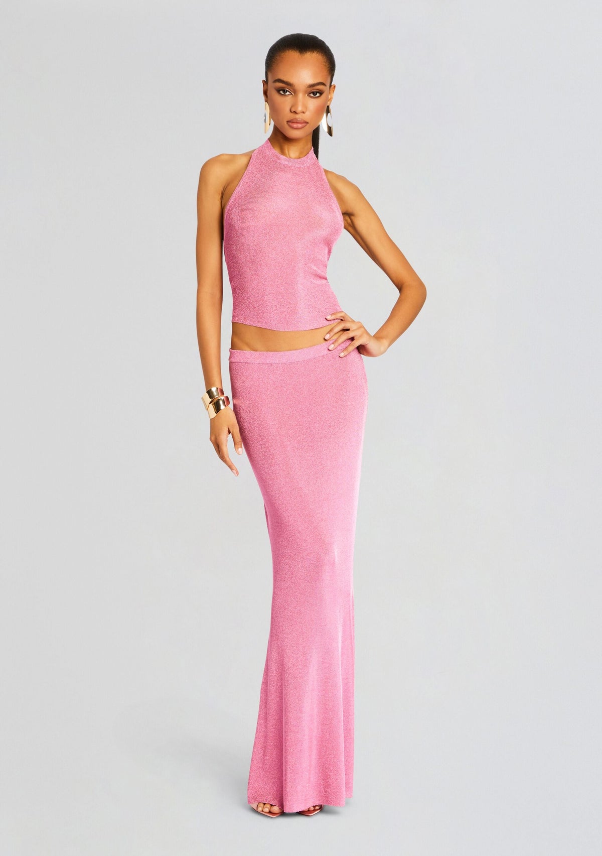 Minnie Metallic Knit Halter Top by SEROYA in Bubblegum Pink, product image 5