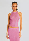 Minnie Metallic Knit Halter Top by SEROYA in Bubblegum Pink, product image 1