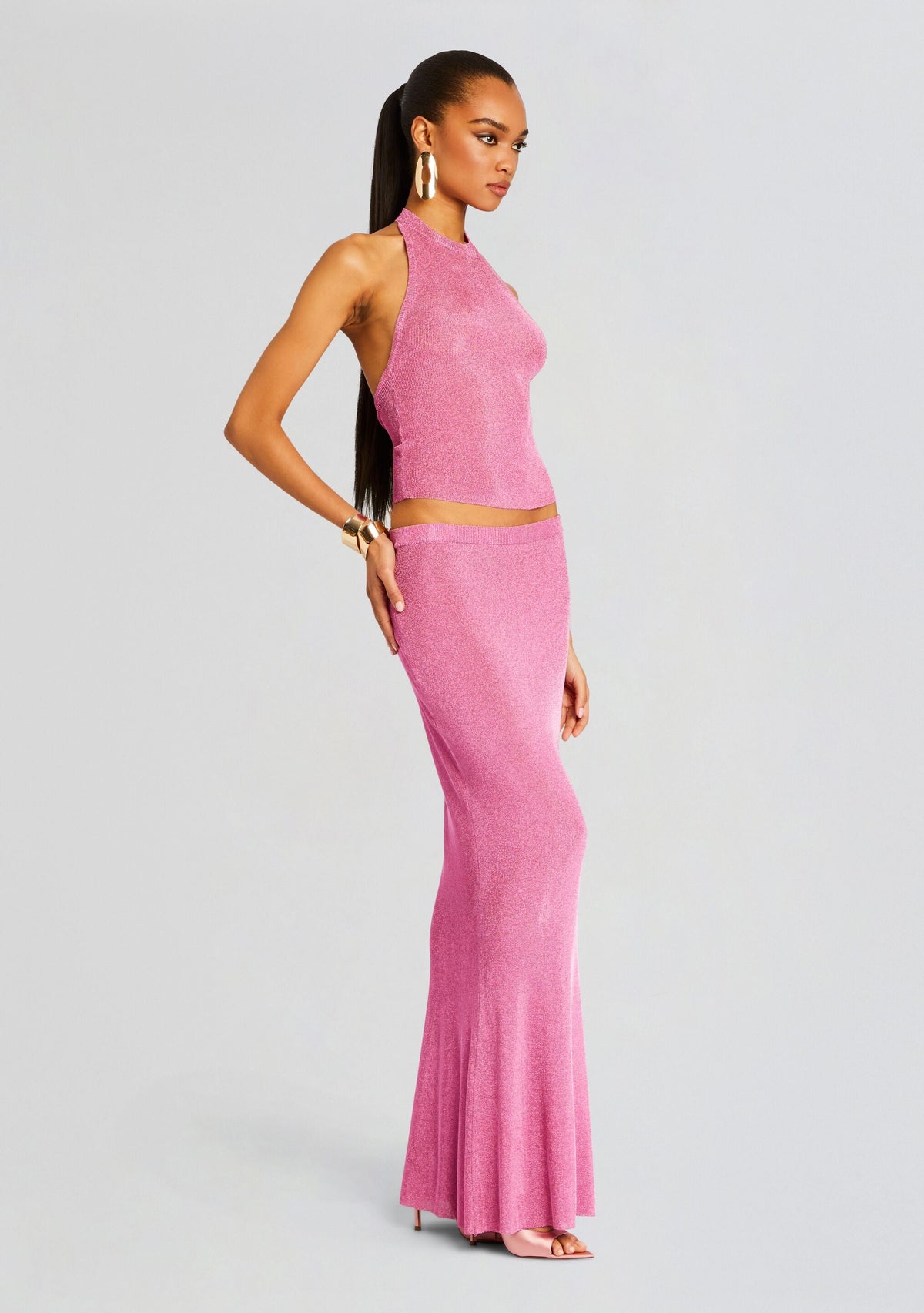 Harmony Metallic Knit Skirt by SEROYA in Bubblegum Pink, product image 3