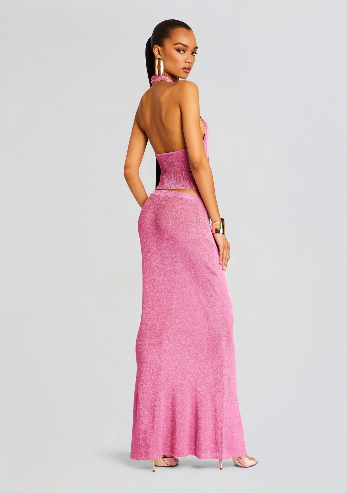 Minnie Metallic Knit Halter Top by SEROYA in Bubblegum Pink, product image 4