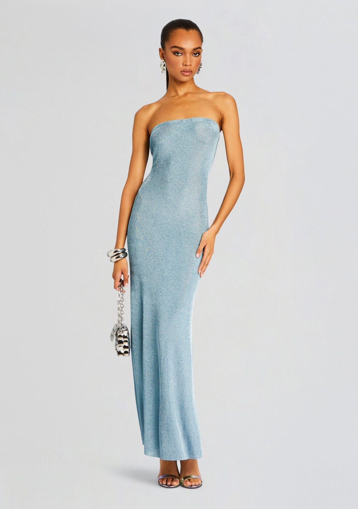 Narissa Metallic Knit Maxi Dress by SEROYA in Sky Blue, product image 1