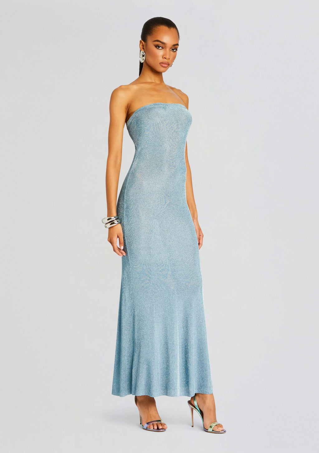 Narissa Metallic Knit Maxi Dress by SEROYA in Sky Blue, product image 3