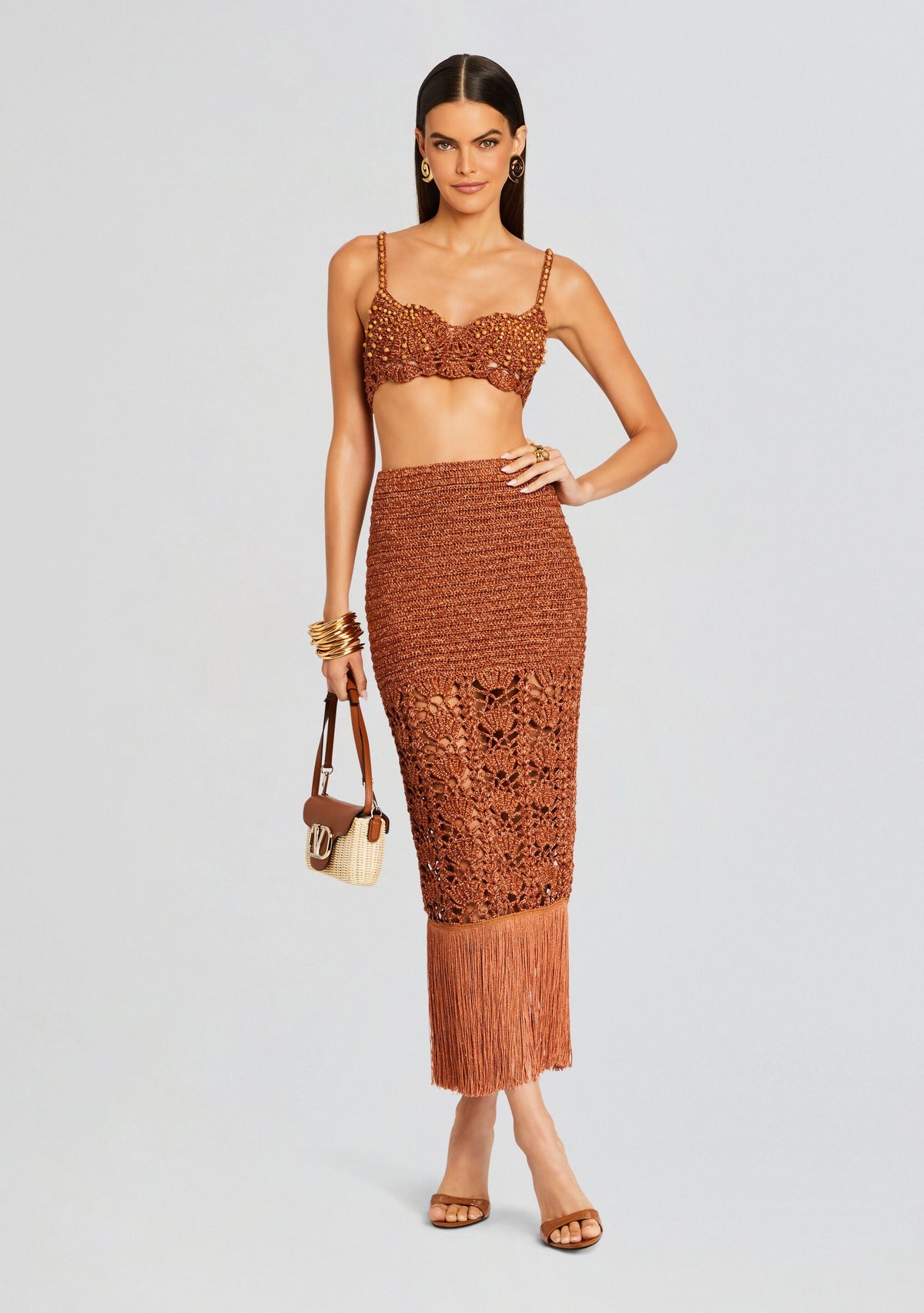 Bellini Metallic Crochet Top by retrofête in Metallic Brown, product image 5