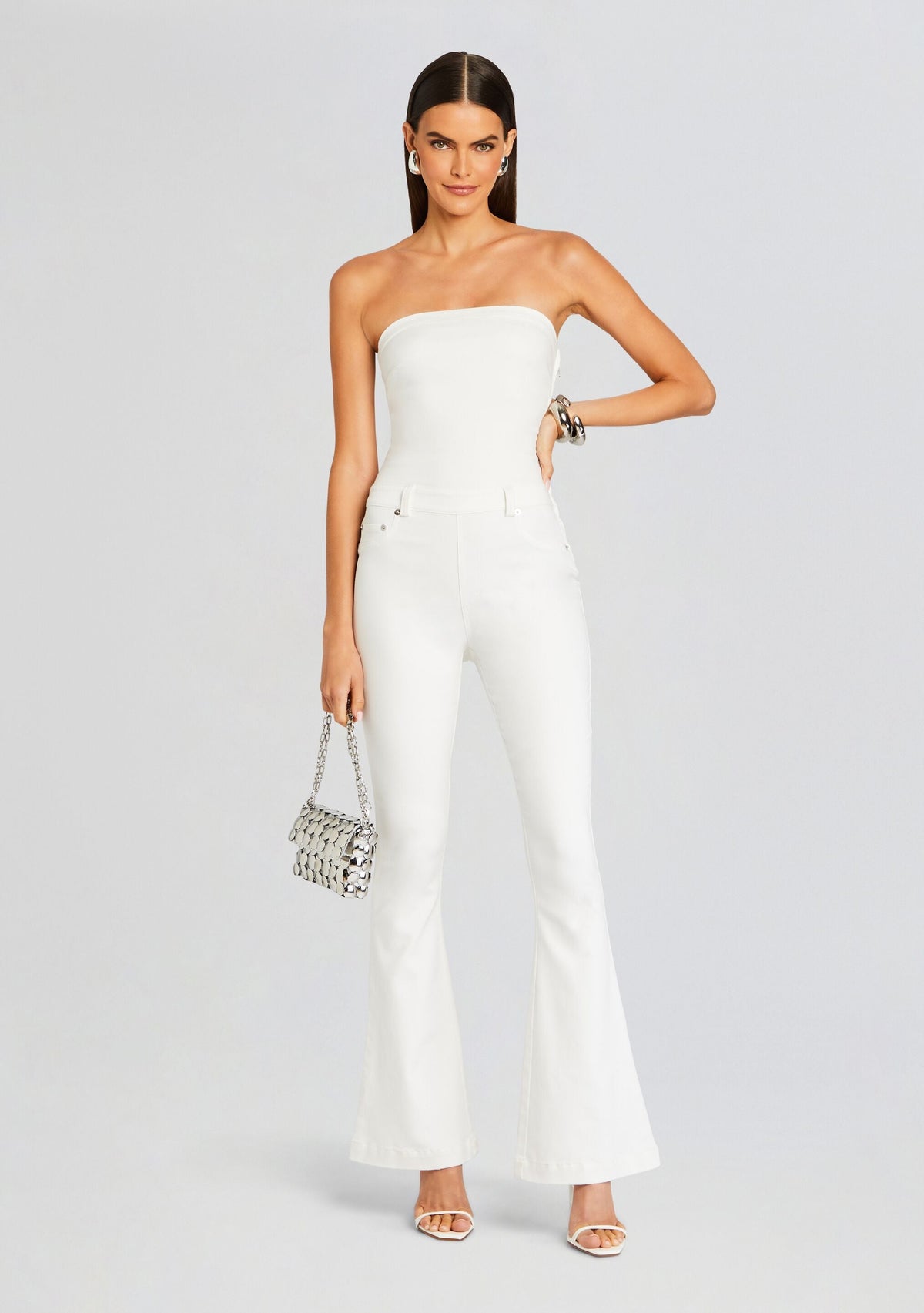 Jeanette Stretch Denim Jumpsuit by SEROYA in White, product image 1