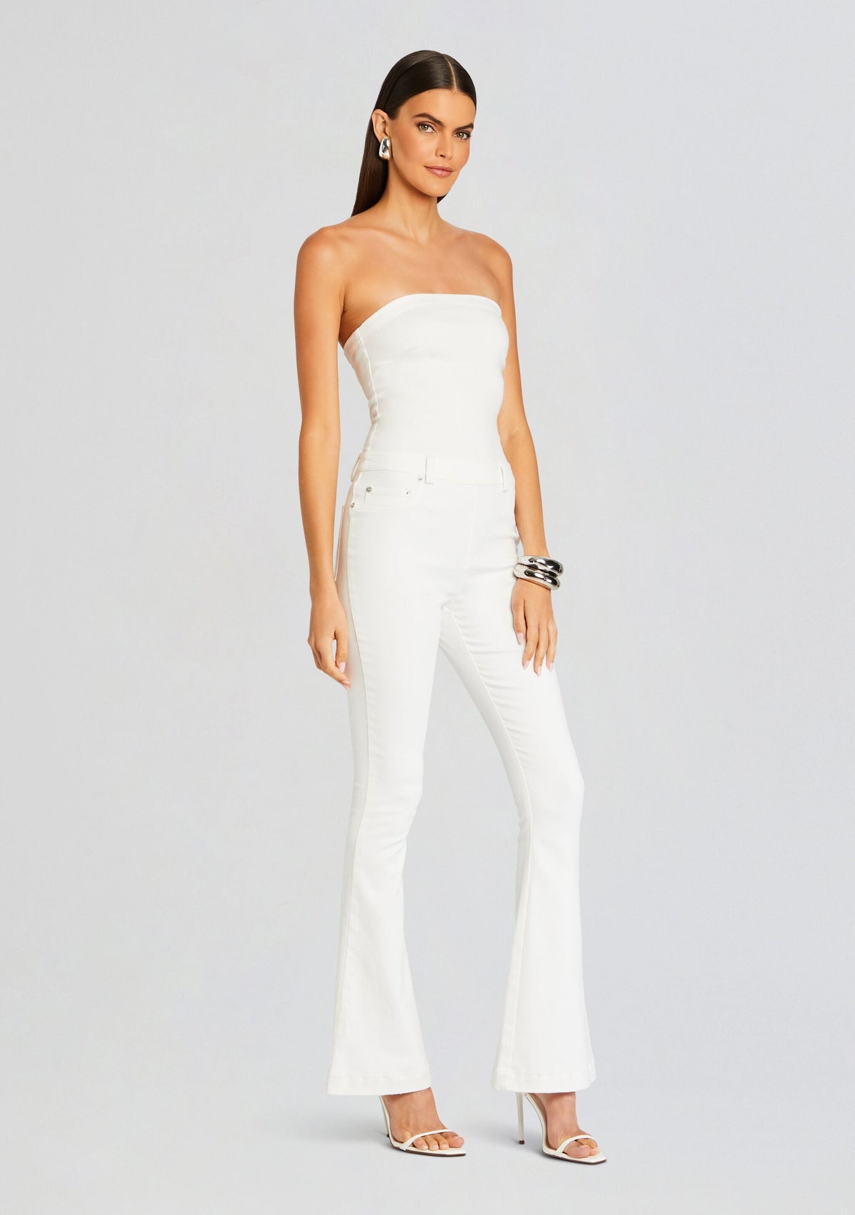 Jeanette Stretch Denim Jumpsuit by SEROYA in White, product image 3