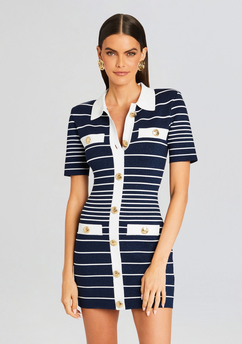 Kiersten Metallic Knit Dress by retrofête in Metallic Navy/White, product image 5