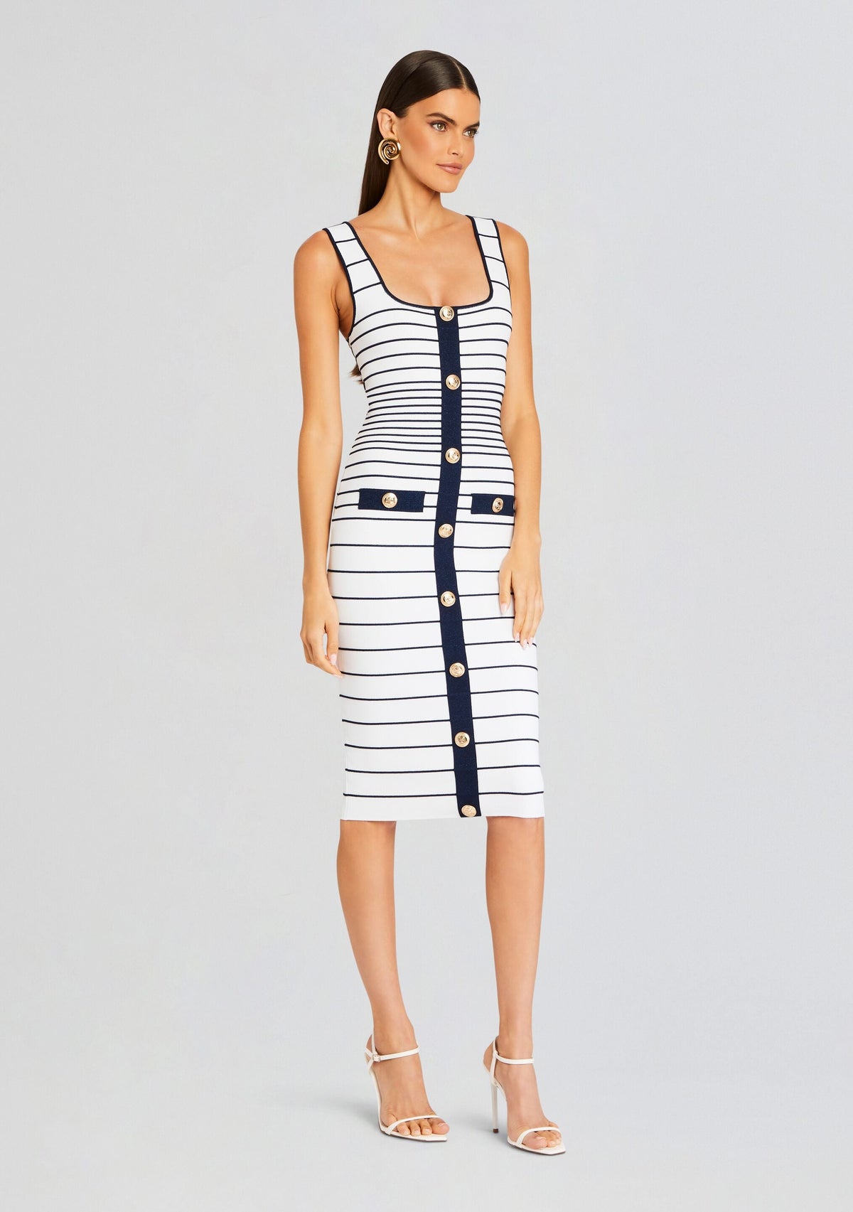 Lyle Metallic Bandage Knit Dress by retrofête in White/Metallic Navy, product image 3