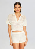 Nani Crochet Crop Polo by SEROYA in Porcelain, product image 1