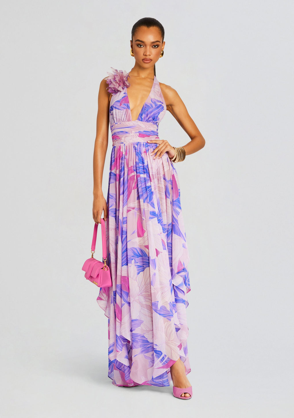 Rasha Chiffon Dress by retrofête in Lavender Botanical, product image 1