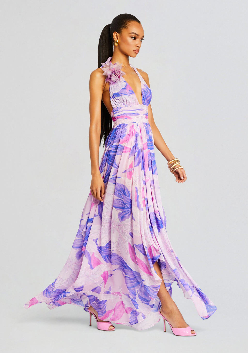 Rasha Chiffon Dress by retrofête in Lavender Botanical, product image 3