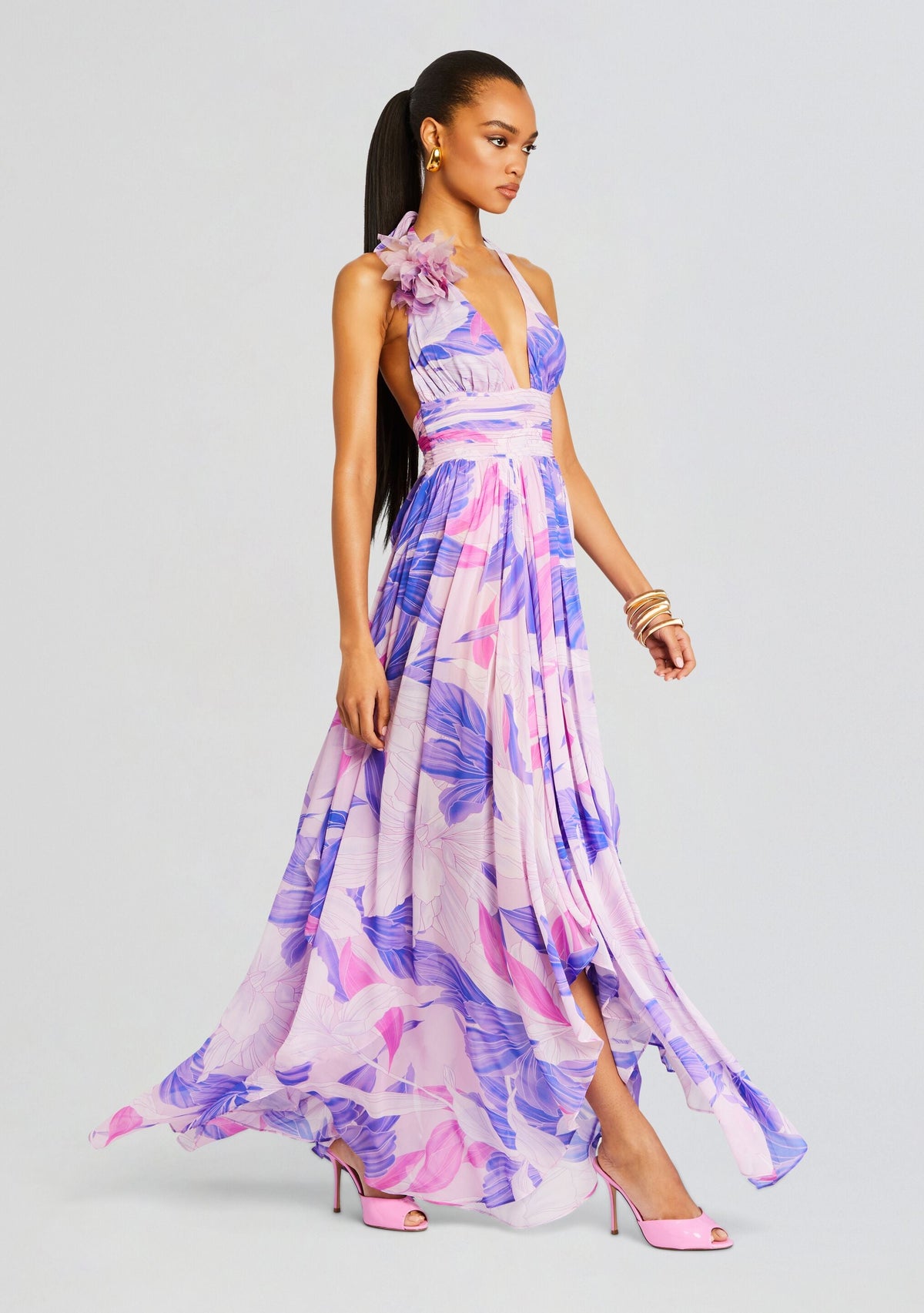 Rasha Chiffon Dress by retrofête in Lavender Botanical, product image 3
