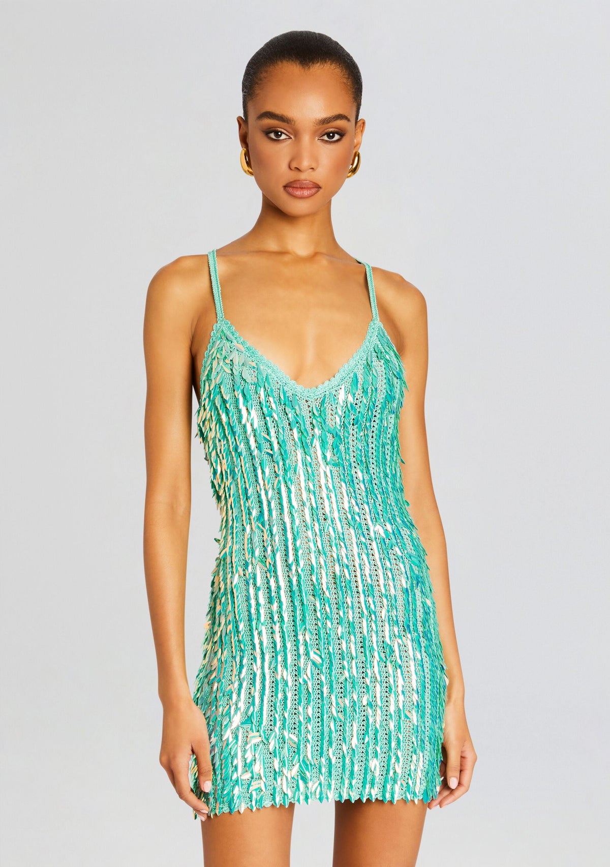 Saros Feather Sequin Crochet Dress by retrofête in Miami Mint, product image 5