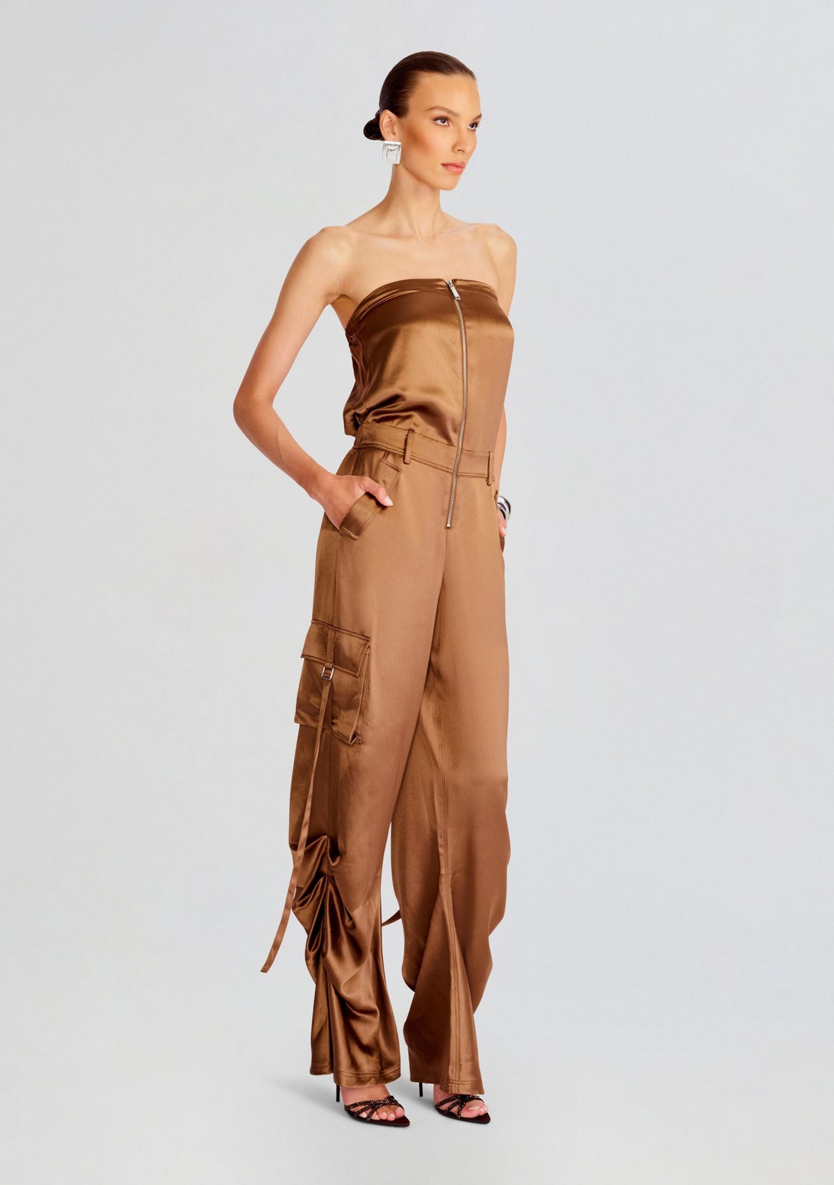Estrella Cargo Jumpsuit by retrofête in Cognac, product image 3