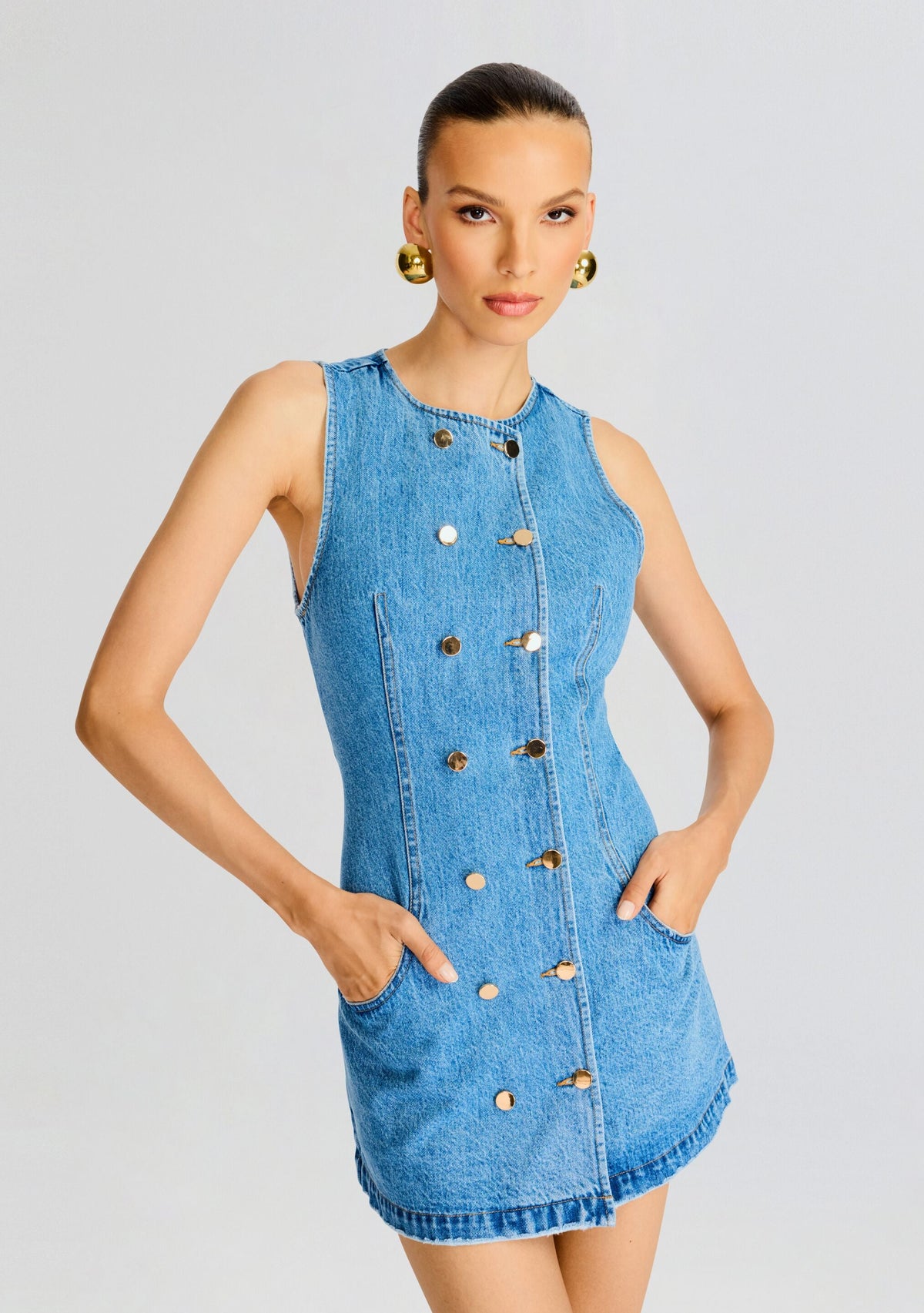 Hanna Denim Dress by retrofête in River, product image 2