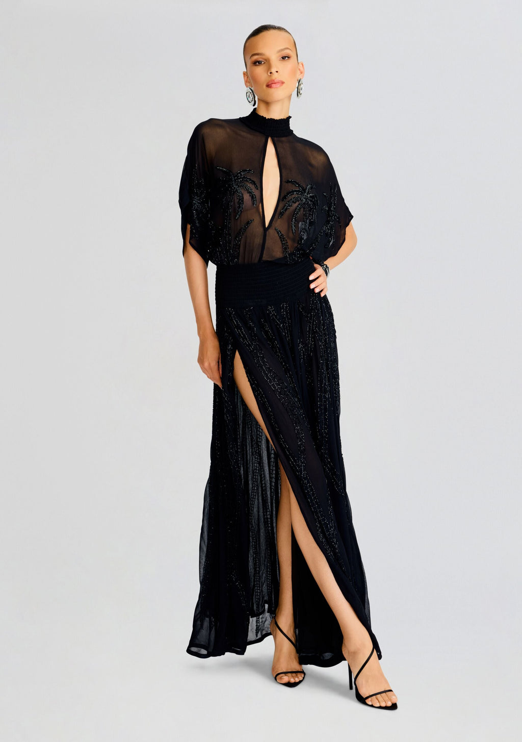 Nalina Embellished Silk Chiffon Dress by retrofête in Black, product image 5
