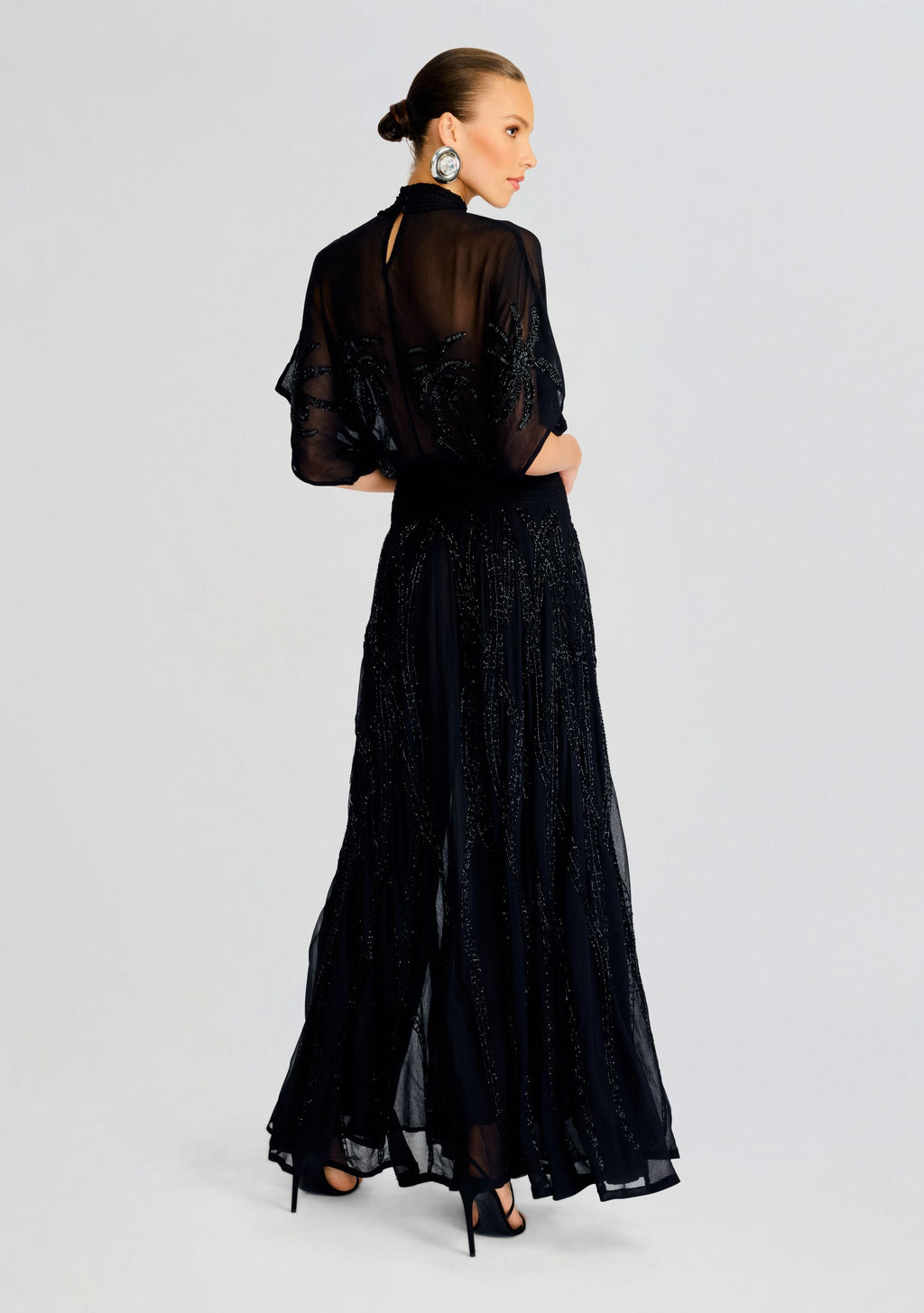 Nalina Embellished Silk Chiffon Dress by retrofête in Black, product image 4