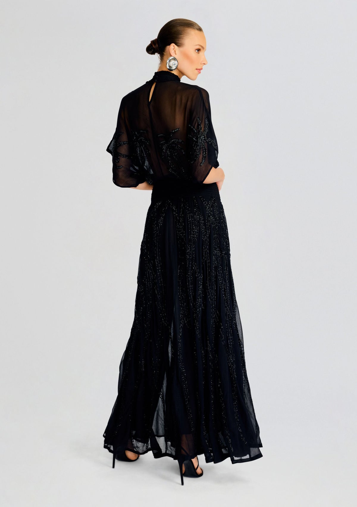 Nalina Embellished Silk Chiffon Dress by retrofête in Black, product image 4