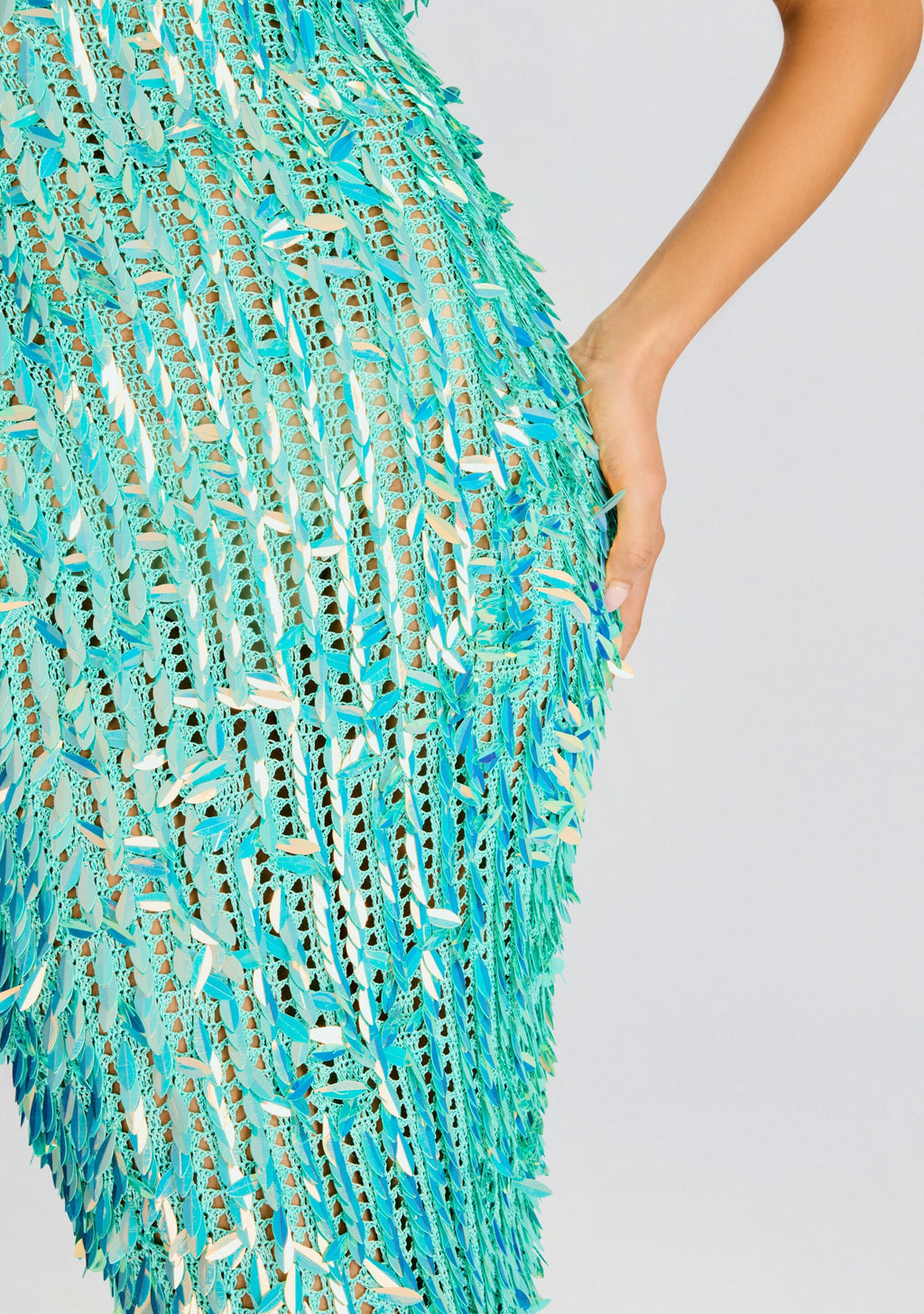 Nulla Feather Sequin Crochet Dress by retrofête in Miami Mint, product image 2
