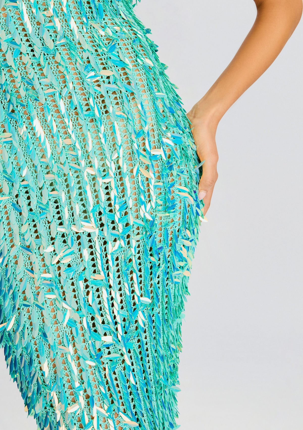 Nulla Feather Sequin Crochet Dress by retrofête in Miami Mint, product image 2