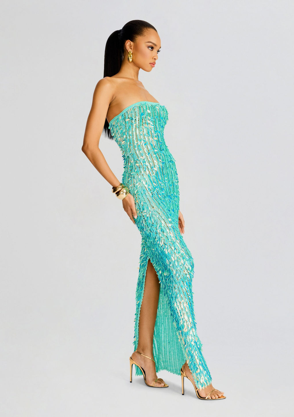 Nulla Feather Sequin Crochet Dress by retrofête in Miami Mint, product image 3