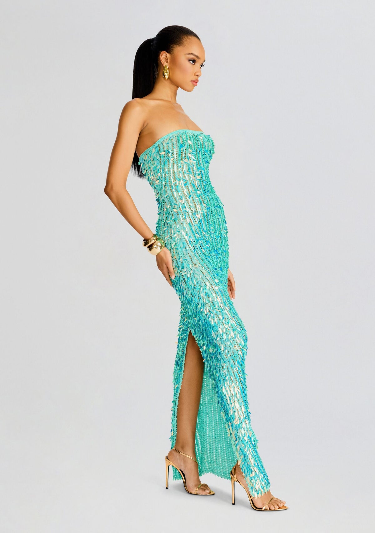 Nulla Feather Sequin Crochet Dress by retrofête in Miami Mint, product image 3