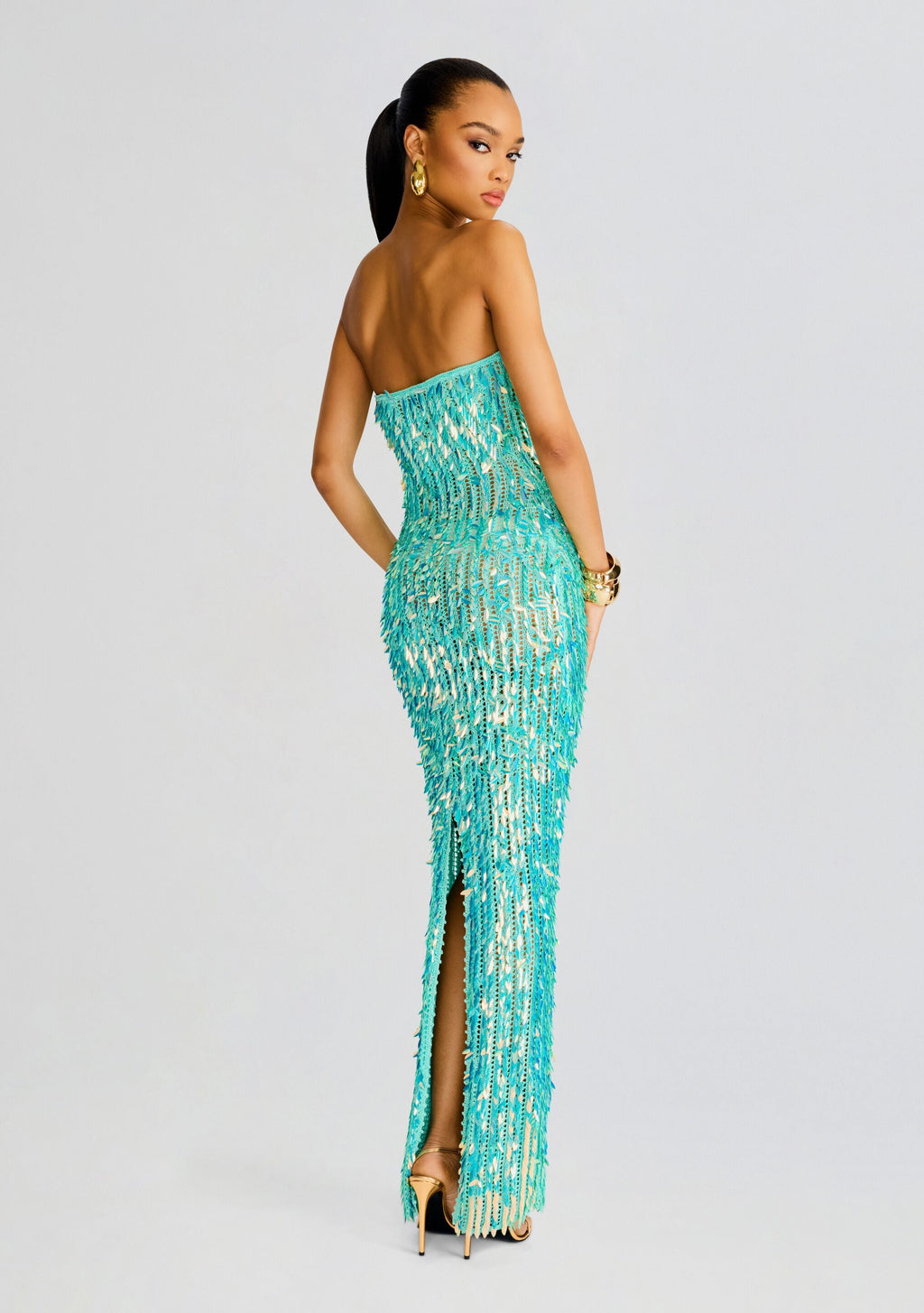 Nulla Feather Sequin Crochet Dress by retrofête in Miami Mint, product image 4