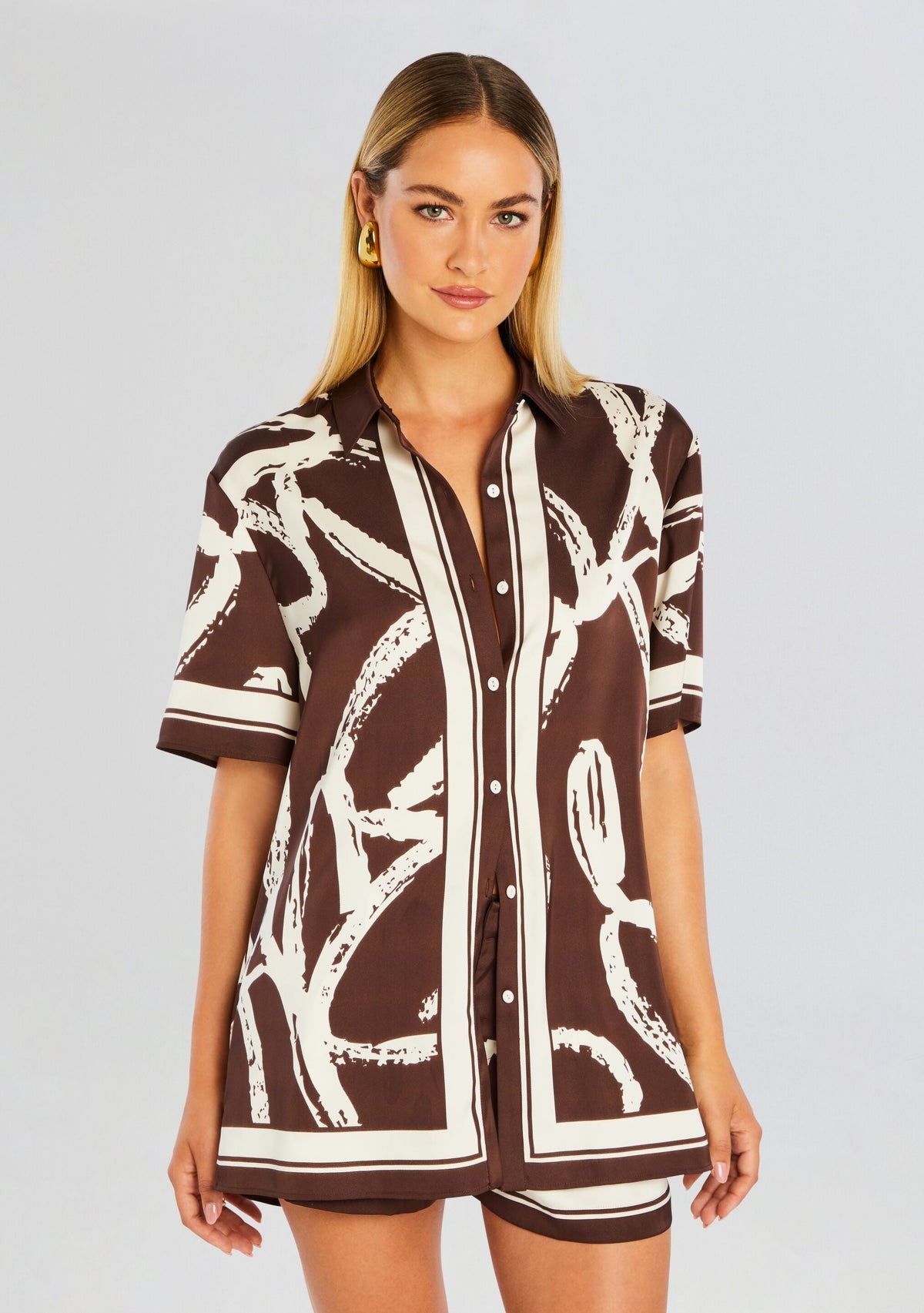 Davey Button Down Shirt by SEROYA in Coconut Script, product image 1