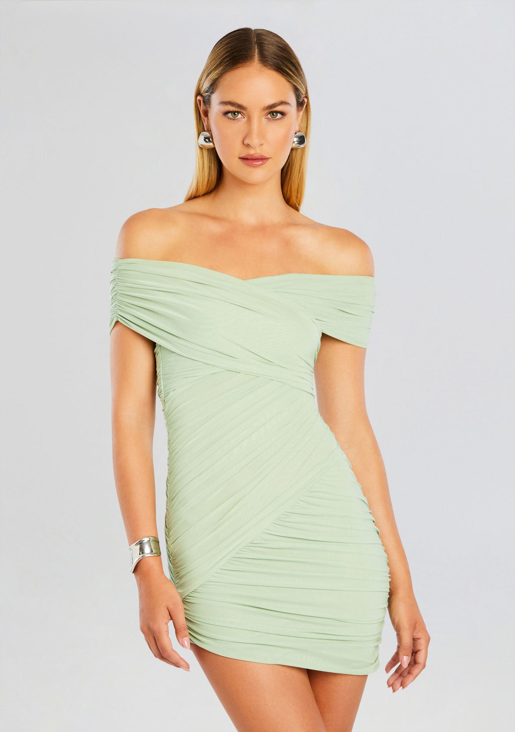 Deniz Mesh Mini Dress by SEROYA in Sage, product image 5