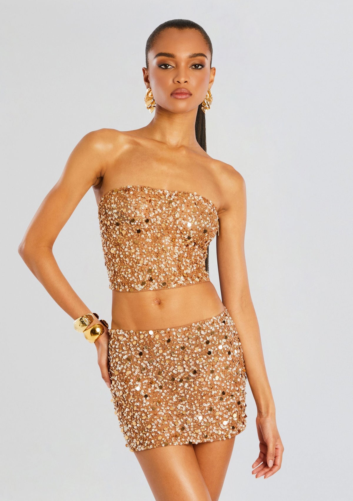 Marlie Sequin Top by retrofête in Caramel, product image 1
