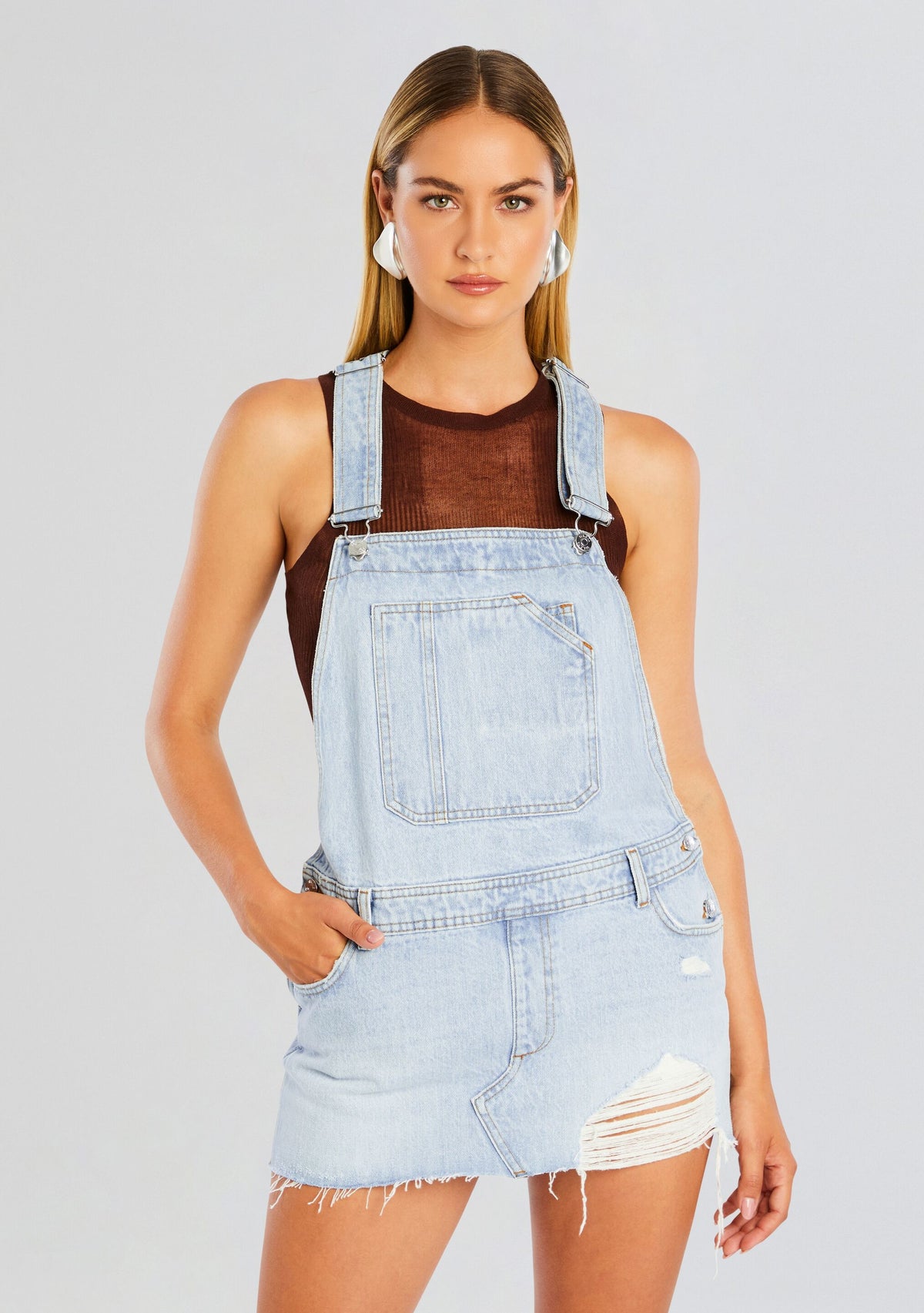Moe Overall Mini Dress by SEROYA in Cove, product image 4