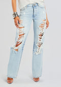 Sunny Mid Rise Distressed Boyfriend Jean by SEROYA in Cove, product image 1