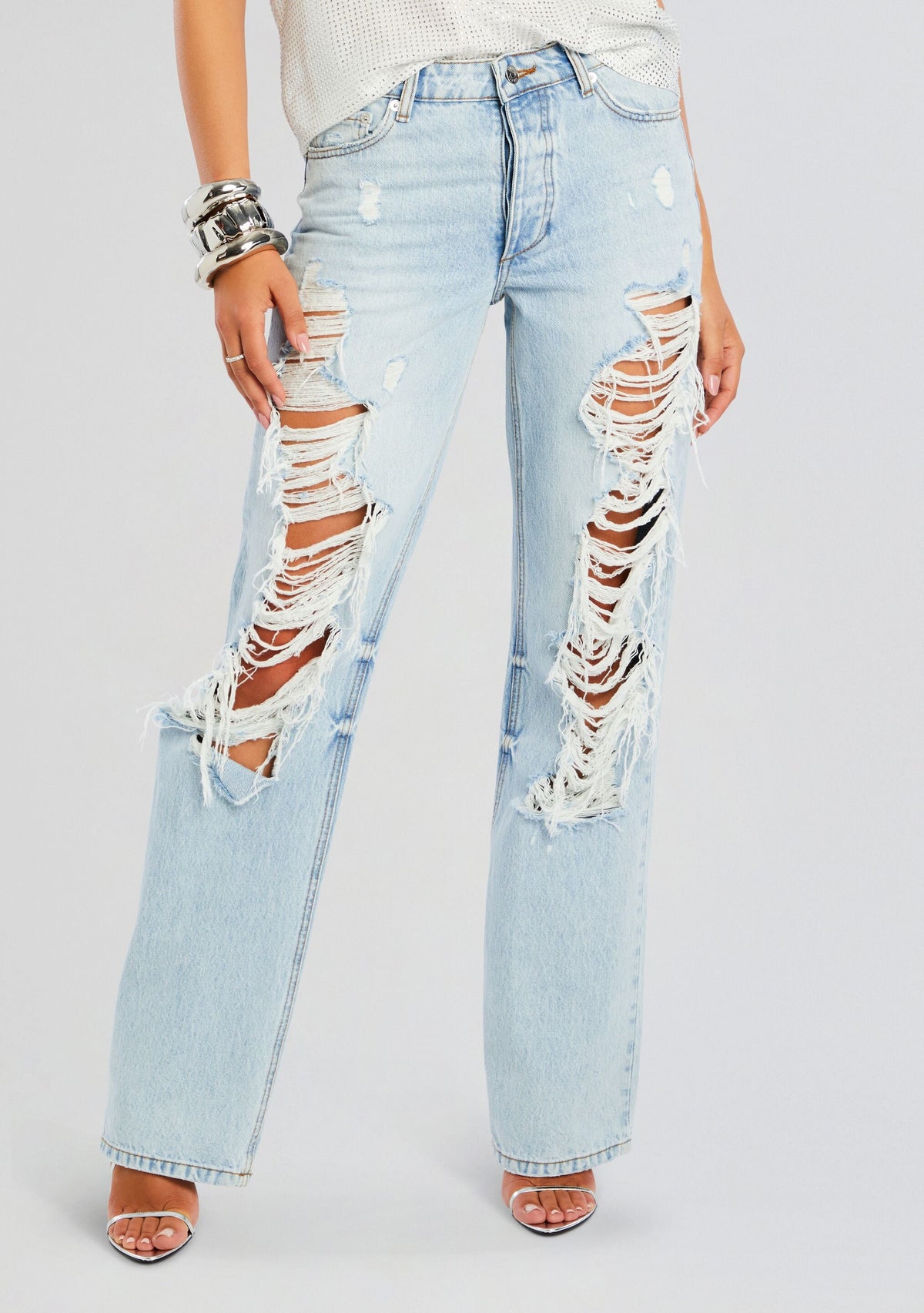 Sunny Mid Rise Distressed Boyfriend Jean by SEROYA in Cove, product image 1