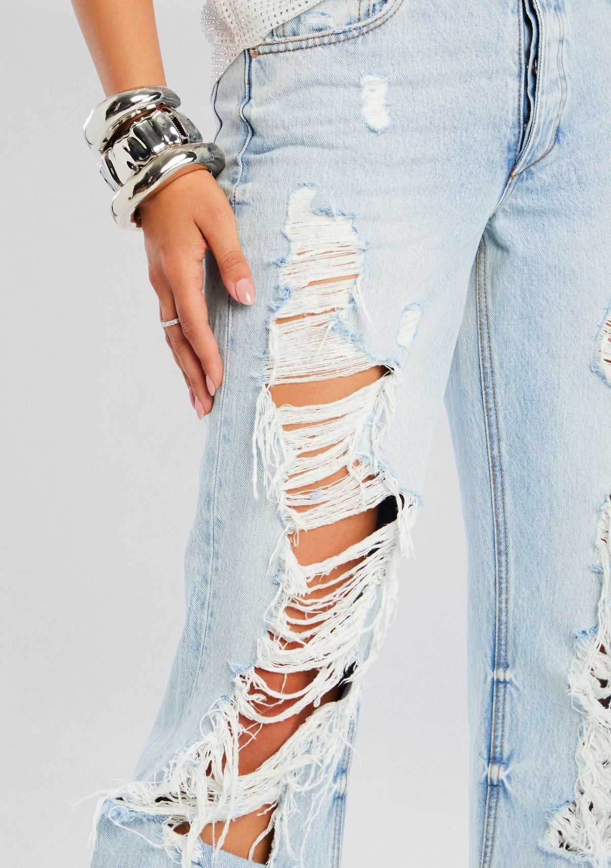 Sunny Mid Rise Distressed Boyfriend Jean by SEROYA in Cove, product image 2