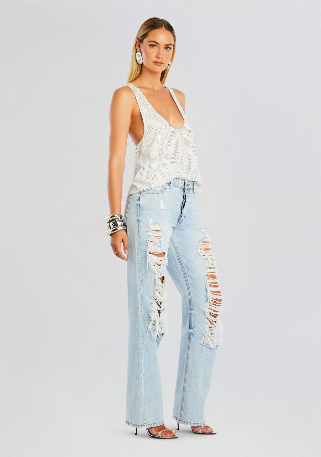 Sunny Mid Rise Distressed Boyfriend Jean by SEROYA in Cove, product image 3