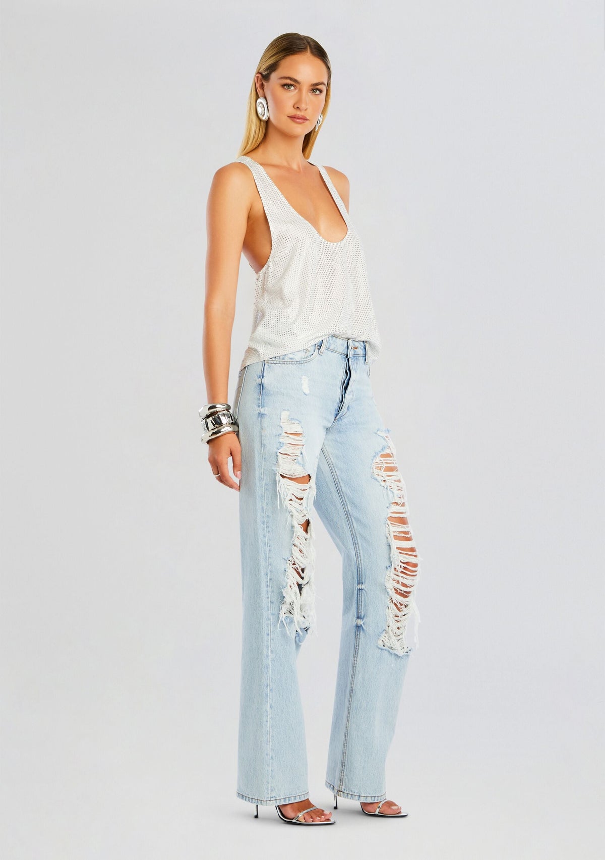 Sunny Mid Rise Distressed Boyfriend Jean by SEROYA in Cove, product image 3
