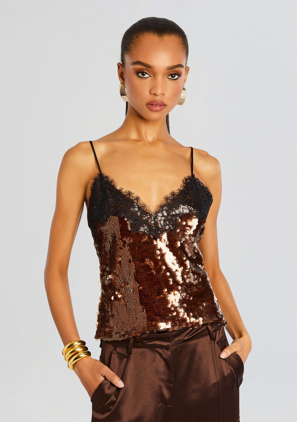 Danna Sequin Top by retrofête in Deep Brown, product image 1