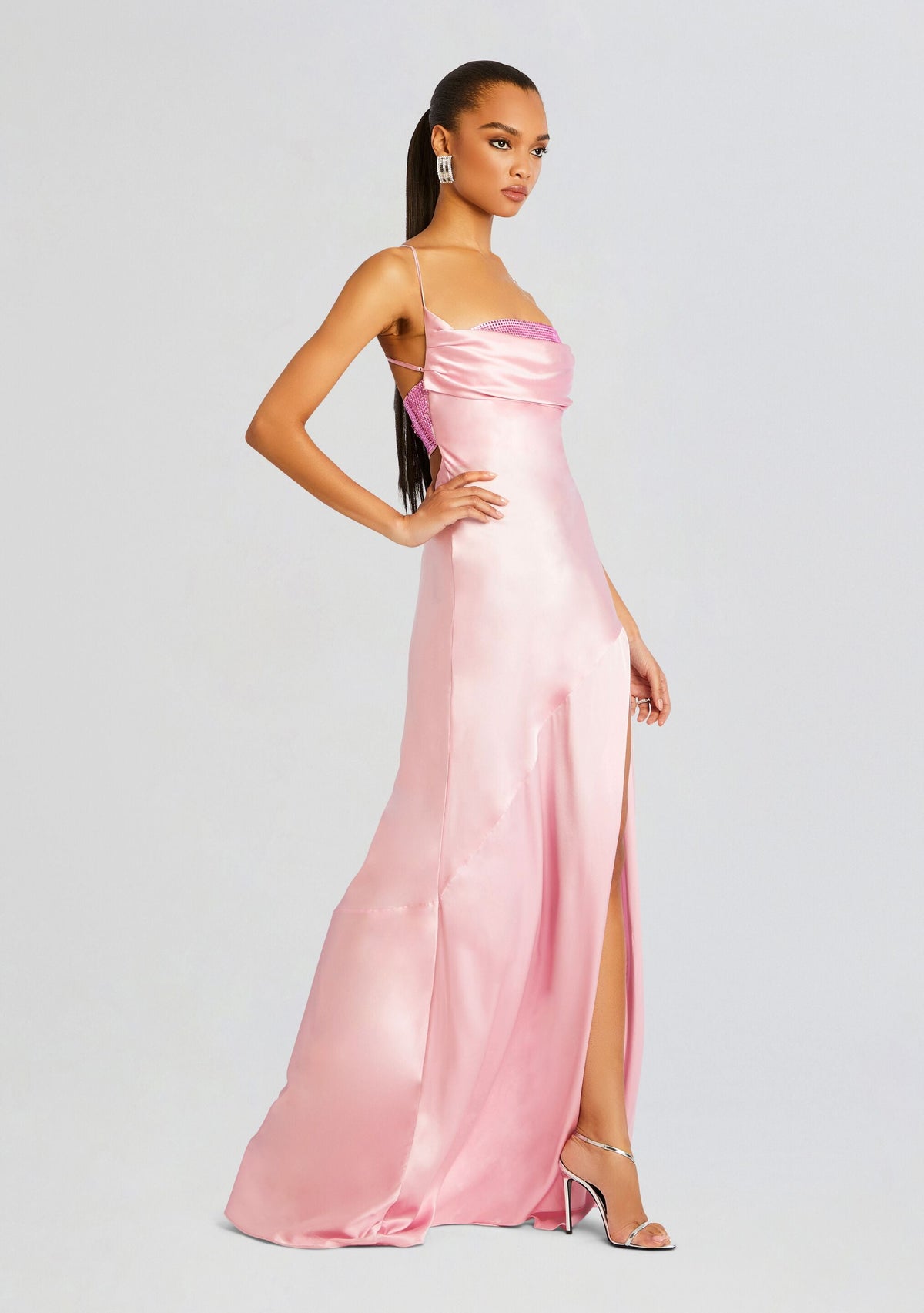 Emery Embellished Silk Dress by retrofête in Blush Pink, product image 3