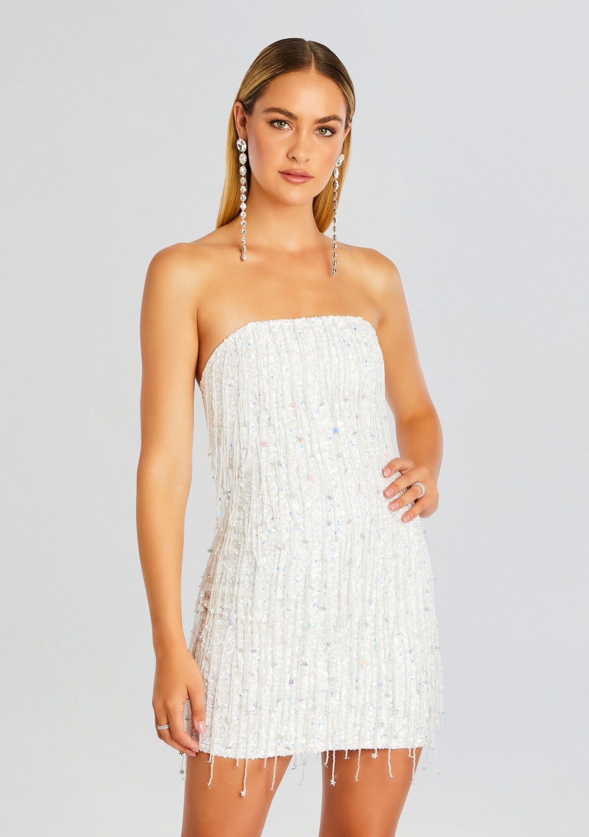 Heather Sequin Star Fringe Dress by retrofête in White W/ Stars, product image 5