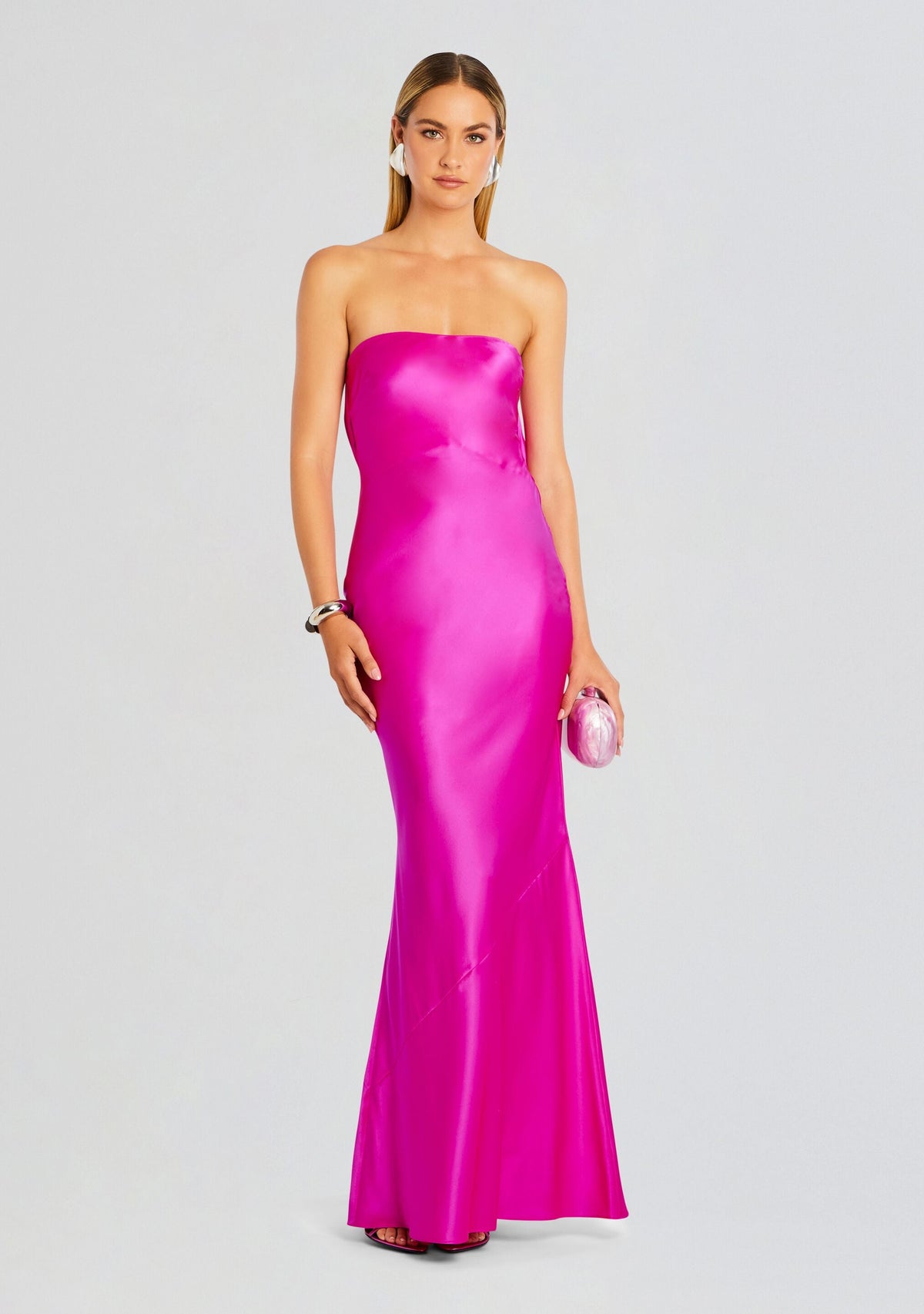 Keaton Silk Dress by retrofête in Neon Pink, product image 2