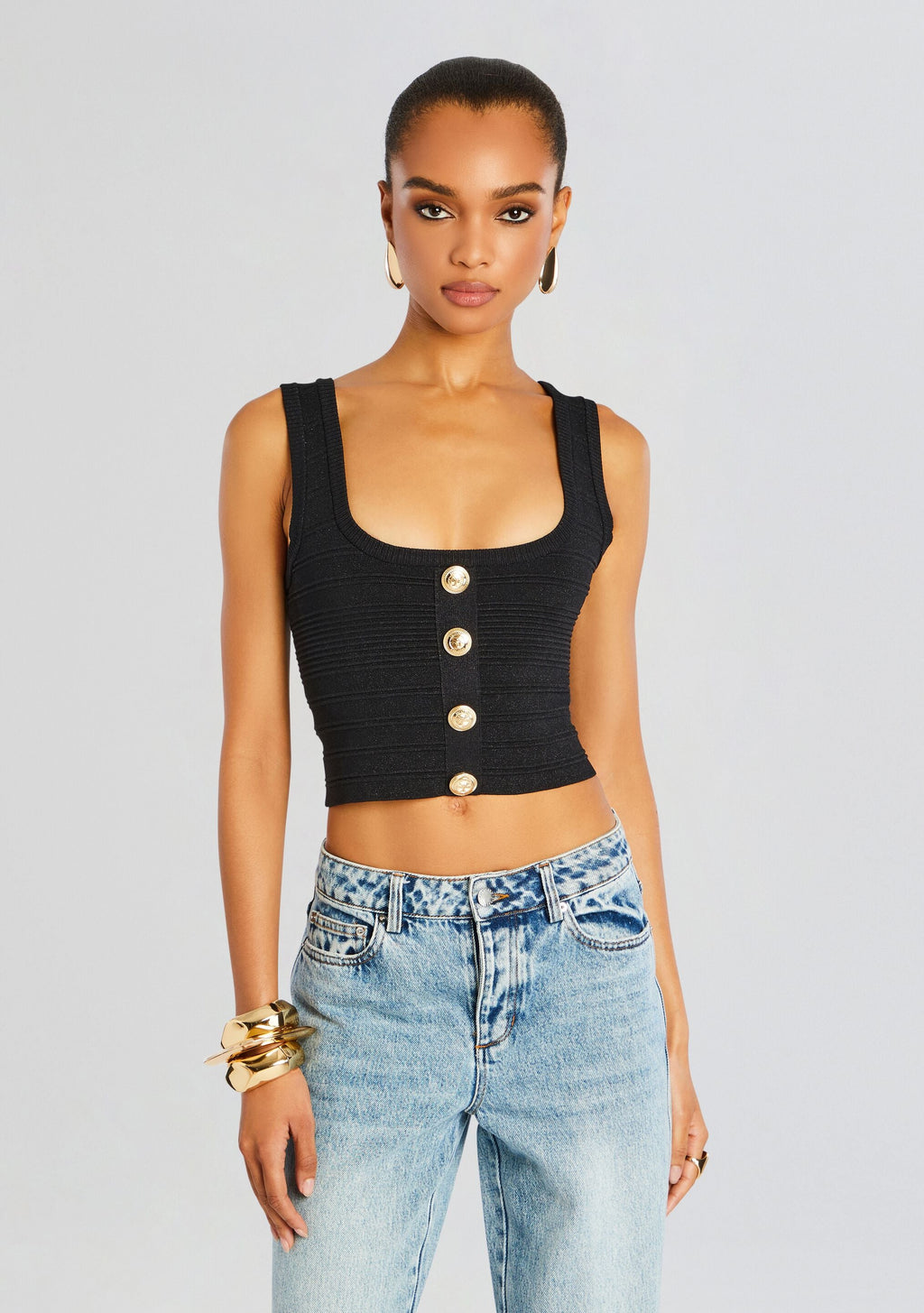 Nella Metallic Knit Top by retrofête in Metallic Black, product image 1
