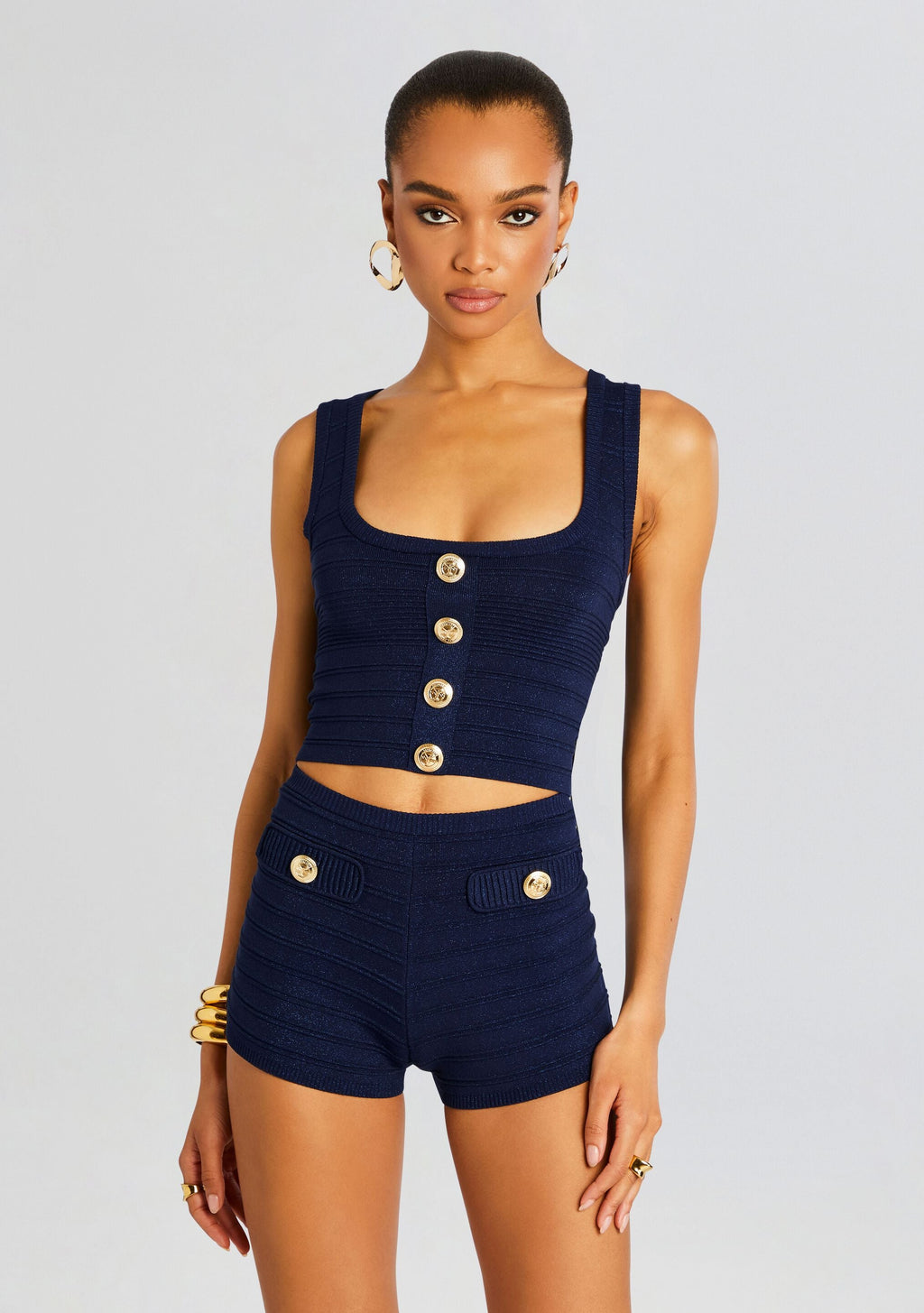 Nella Metallic Knit Top by retrofête in Metallic Navy, product image 1