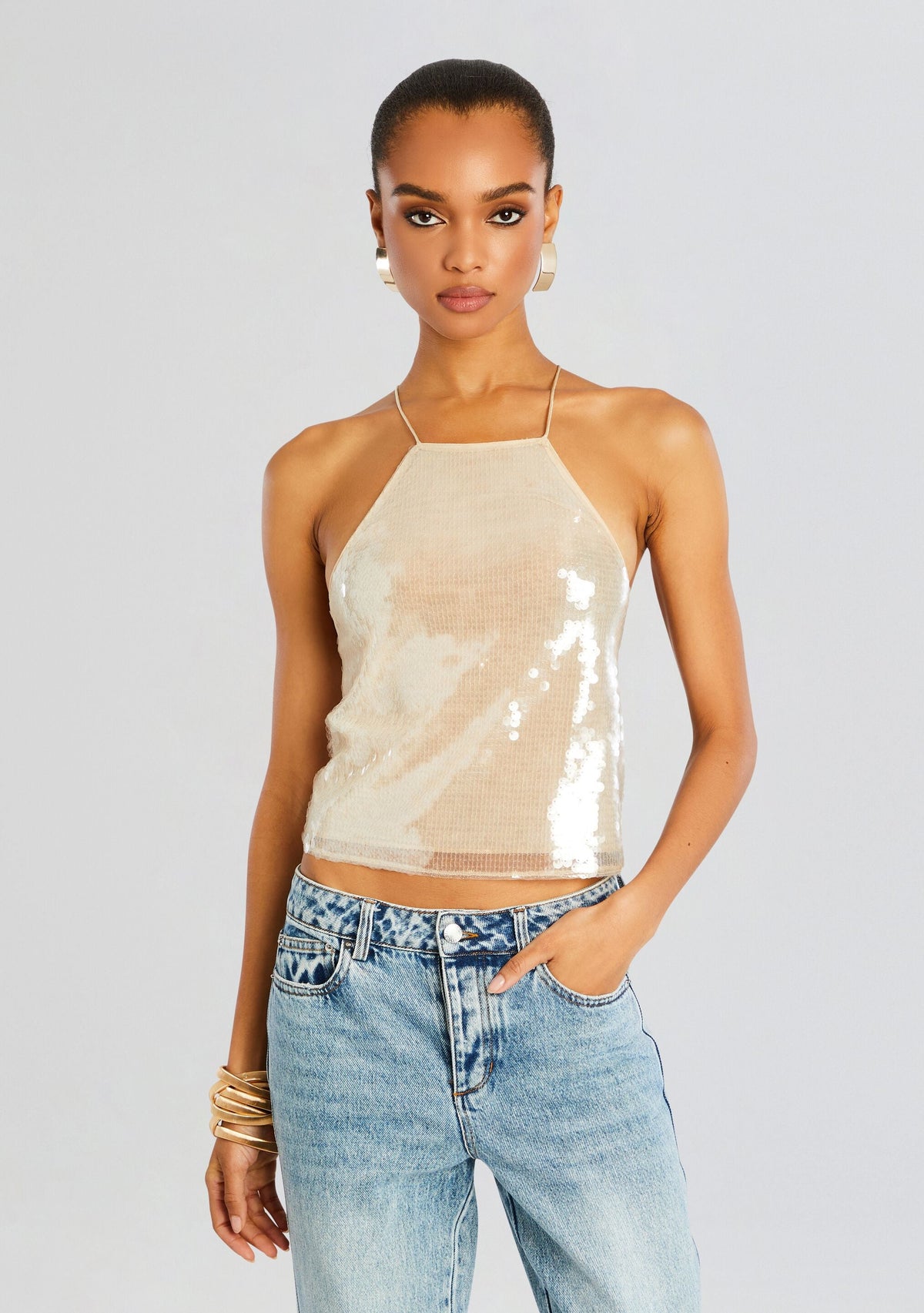 Norma Sequin Top by retrofête in Cream, product image 1