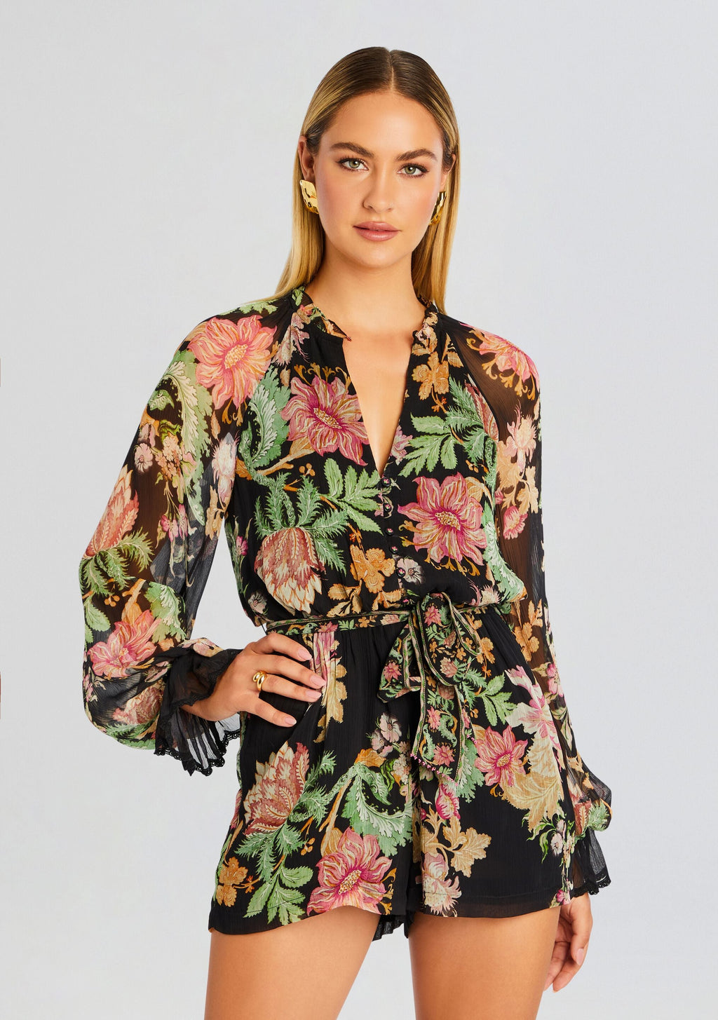Pahi Romper by Hemant & Nandita in Black Off White Floral, product image 2